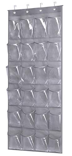 Kimbora Over the Door Shoe Rack with 24 Clear PVC Pockets Hanging Organizer for Closet Bathroom Kitchen Grey