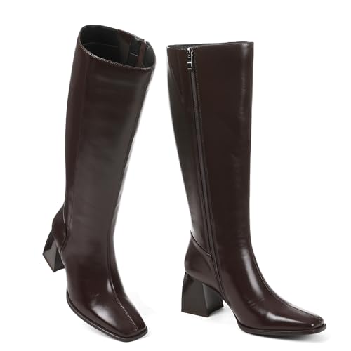 Kalstage Women's Knee High Boots Square Toe Chunky Fall Boots Comfortable Zip Up Dress Heeled Tall Boots for Women2