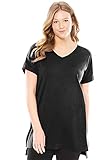 Woman Within Women's Plus Size Longer Length Cuffed V-Neck Tunic - 18/20, Black
