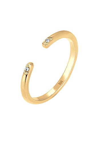 Elli Ring Damen Minimal Geo mit Kristalle in 925 Sterling Silber vergoldet