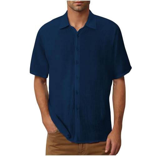 PODOLIXIA Men’s Short-Sleeve Button-Up Shirt – Slim-Fit Fabric Top for Casual & Office Occasions Blue