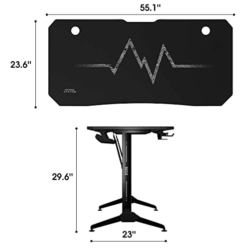 Furmax Gaming Desk T-Shaped Pc Computer Table With Carbon Fiber Surface Free Mouse Pad Home Office Desk Gamer Table Pro With Game Handle Rack Headphone Hook And Cup Holder (Black, 55 Inch) #TOP2