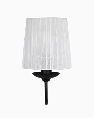Image of Homesake Antique Brass Wall Sconces Lighting Fixture, E27 Industrial Vintage Gold Wall Light Lamp Bathroom Decor for Bedroom Living Room, Sheen Fabric Shade, Brass (Black, Set of 1)