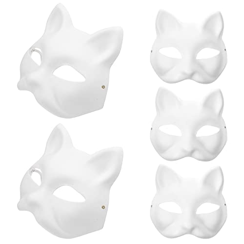 MAGICLULU Cat Masks Masks White Cat Paper DIY Unpainted Masquerade Blank DIY Halloween Animal Half Face Blank for Carnival Cosplay Dance Party 5pcs