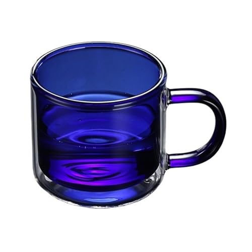 ZKALQECNF Leche Tazas de vidrio doble pared colores, tazas té o café borosilicato con asa, 250 ml Bebidas(Sapphire blue)