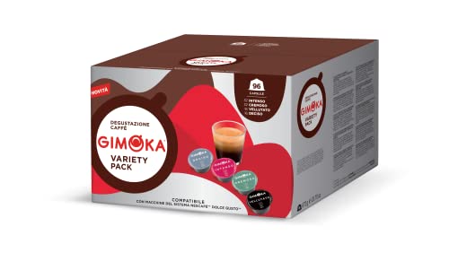 Gimoka kit de degustación 4 Variedades de Café, intensidad varía entre 8 y 13-96 Cápsulas - Compatibles con Máquinas de Café Nescafè* Dolce Gusto* - Producido en Italia - 6 paquetes de 16