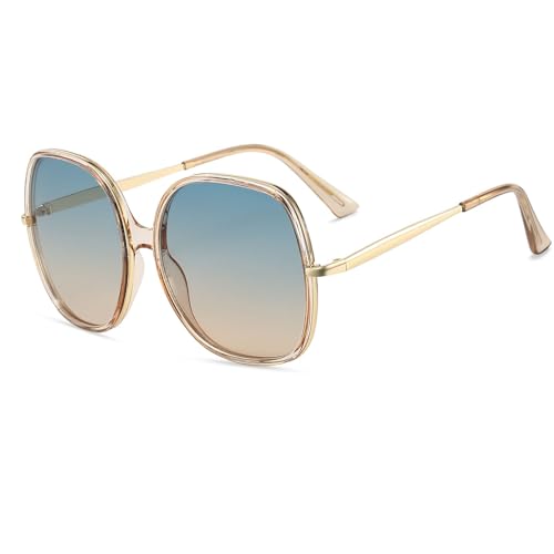 Image of Freckles Mark 70s Super Oversize Square Sunglasses for Women Vintage Rectangular Plastic Frame