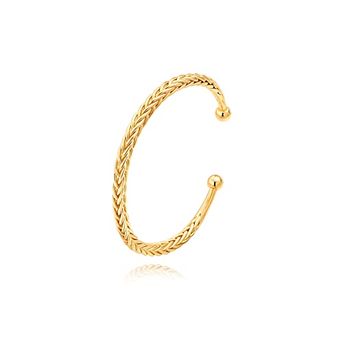 Gold Plated Cuff Bangle Bracelet Chunky Open Adjustable Weave Braided Wheat Bracelet For Women #TOP22