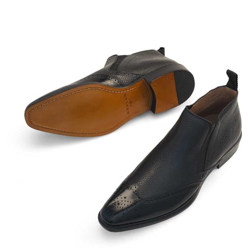 Mezlan - Wing Tip Demi Boot - Combination of Contrasting Shine & Textured Calfskin - Medium Width - Handcrafted in Spain4