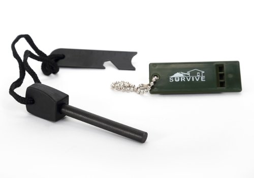 Survive Pedernal de magnesio supervivencia y arrancador de fuego con cuchillo y abrebotellas Verde