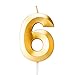 Produktbild LUTER Goldene Kerzenzahl zum Geburtstag mit Speziell 3D Design, Nummer Kerzen Anzahl Kerzen Geburtstagkerzen Cake Topper Dekor für Cupcake Torten und Kuchen (Mittelgroße Nummer 6)
