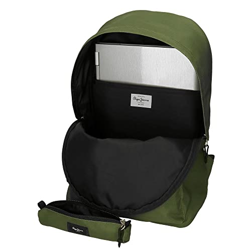 Pepe Jeans Aris Zaino Per Laptop 15,6 Pollici - Doppio Scomparto, 31 X 44 X 17,5 Cm, Poliestere - Verde Oscuro - Con Astuccio - 5