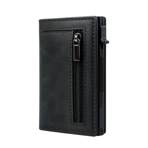 Anti-Theft Credit Card Holder Men Wallets RFID Blocking Aluminum Leather Pop Up Minimalist Wallet Cardholder Wallets for Men(Carbon Black)2