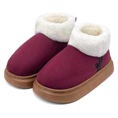 rosyclo Ankle Winter Boots for Women, Suede Faux Fur Furry Lining Warm Women's Snow Mini Boot Lightweight Anti-Slip Fuzzy Classic Memory Foam Comfort Short Shoes Booties for Indoor Outdoor, Wine Red Cover