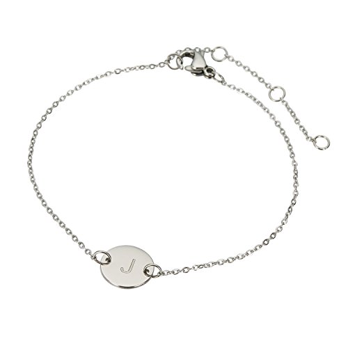 Image of HUAN XUN Stainless Steel Engraved Initial Bracelet Adjustable, 7.87 inch