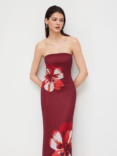 Image of CIDER Women's Strapless Floral Maxi Dress Tube Bodycon Dresses Holiday Party Dress Summer Dresses Trendy 2025