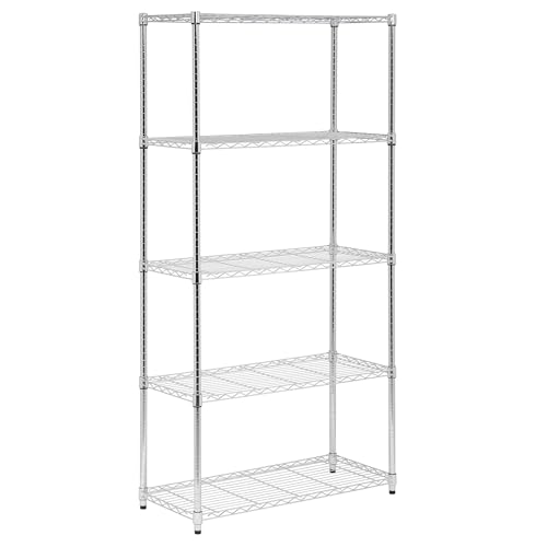 Honey-Can-Do 5-Tier Heavy-Duty Adjustable Shelves, Metal Storage Rack with 350-lb Shelf Capacity, Chrome, 16