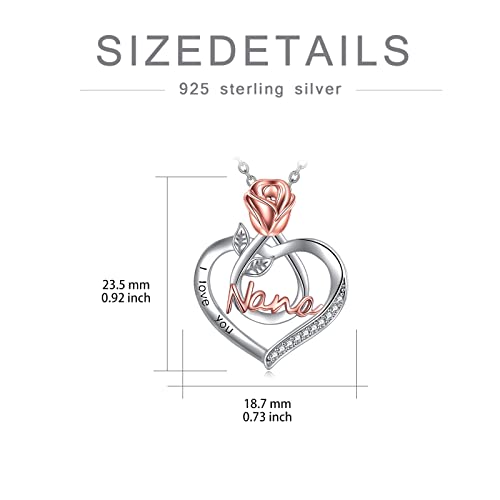 Popkimi Gifts For Nana Nana Necklace Gifts For Nana Nana Gift Nana's Birthday Gifts Necklace For Nana Gifts For Nana 925 Sterling Silver Heart Necklace I Love You Nana Necklace Nana Pendant Women With Rose Flower Jewelry Birthday Gift (I Love You Nana Necklace-Rose Flower) #TOP5
