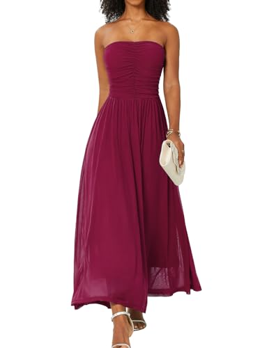 Image of DRESSTELLS Women's Cocktail Dress, Strapless Tube Top Long Maxi Summer Formal Mesh Dresses 2025