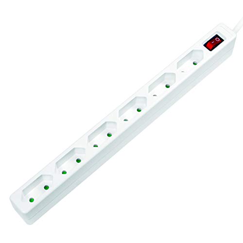 LogiLink LPS232 6-fach Steckdosenleiste (Eurobuchse) - CEE 7/16, mit Ein/Aus Schalter mit Kindersicherung Weiß