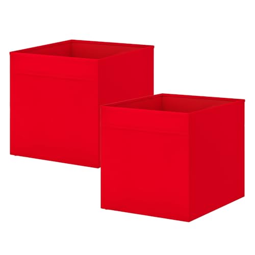 H & D - Pack of 2 Cube Storage Box – 33x38x33 cm – Foldable Fabric Storage Cube for Shelving Unit – Organiser Basket for Home, Bedroom, Toys & Clothes – Durable & Lightweight (RED)