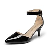 DREAM PAIRS Kitten Heel Low Heel for Women Closed Pointed Toe Pumps Wedding Party Sexy Dress Shoes Lowpointed,Size 5.5,Black/Pat,LOWPOINTED