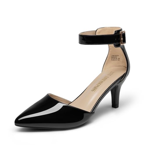 DREAM PAIRS Kitten Heel Low Heel for Women Closed Pointed Toe Pumps Wedding Party Sexy Dress Shoes Lowpointed 5 Black/Pat