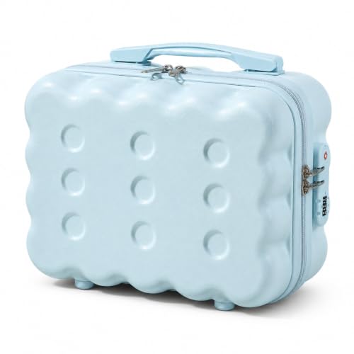 Image of BLUE BEADS Travel Makeup Case with Lock & Luggage Strap, ABS Hard Shell Cosmetic Vanity Case, Portable Makeup Organizer for Women, Beauty Storage Box for Makeup & Toiletries (Blue, Model 2)