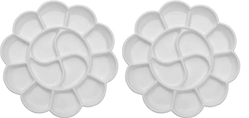Image of KRYTONE�Pack of 2 Flower Paint Pallet Tray, Painting Pallete, 14 Wells Color Mixing Pallete /Paint Trays for Kids Paint Pallets for Kids, Paint Tray, Paint Palette, Painting Supplies White (K034)