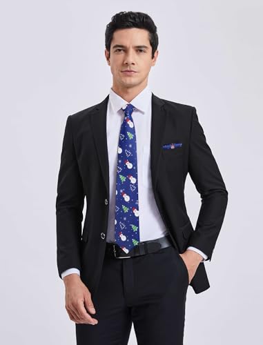 Image of HISDERN Christmas Ties for Men Holiday Tie and Pocket Square Cufflinks Festival Party Xmas Funny Silk Woven Necktie