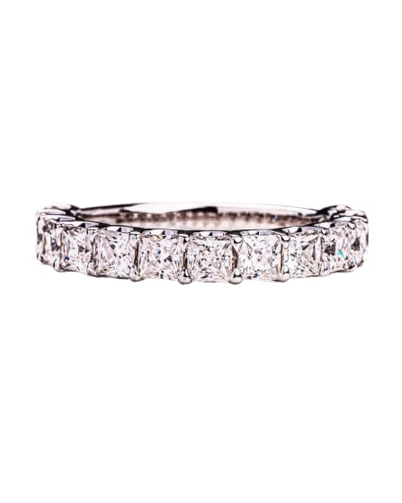 AARK & CO 2.00Ct Princess Cut Lab Created Diamond Prong Set Half Eternity Woman's Wedding Ring 14K White Gold Finish 925 Sterling Silver