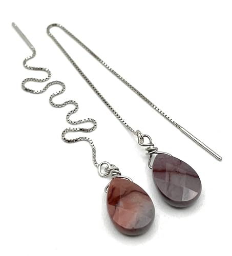 Boucles d'oreilles longues mookaite argent 925 bijoux pierres de gemmes
