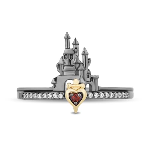 Jewelili Enchanted Disney Fine Jewelry 14K Yellow Gold over Sterling Silver with 1/6 CTTW Diamond and Garnet Evil Queen Duo Stack Duo Stack Ring3