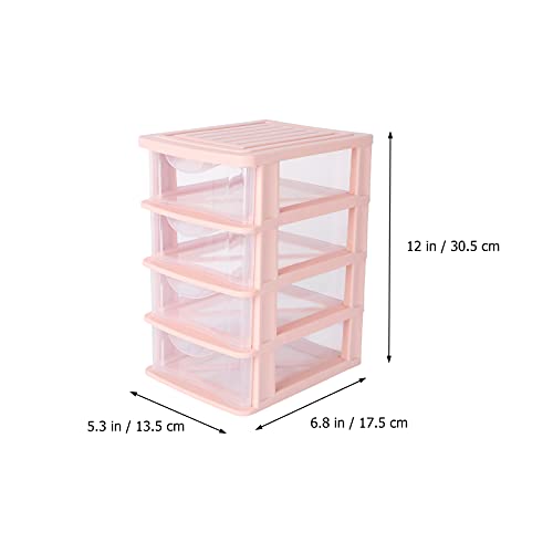 YARNOW Four- tiered Desk Storage Drawer Plastic Sundries Storage Chest Stationery Cosmetic Box for Home Office (Pink) - Image 3