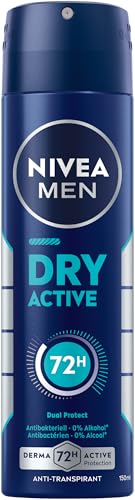 NIVEA MEN Dry Active Deo Spray, Deodorant mit 72h Anti-Transpirant-Schutz für ein trockenes Hautgefühl, antibakterielles Deospray ohne Ethylalkohol (150 ml)