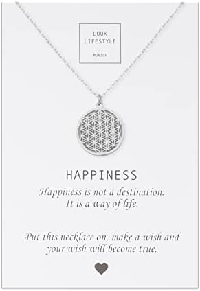LUUK LIFESTYLE Stainless steel necklace with pendant and HAPPINESS card, 20 adjustable length, lucky charm, friendship chain, Valentine's Day gift, birthday, women's jewellery, silver, gold, rose