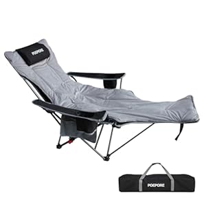 Reclining Camping Chair with Removable Footrest Lounge Chair with Headrest, Cotton Cushion, Portable Adjustable Folding Chairs for Adults