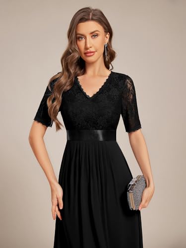 Image of Ever-Pretty Women's V Neck Lace Chiffon Half Sleeves A Line Hi-Lo Wedding Guest Dresses 04489