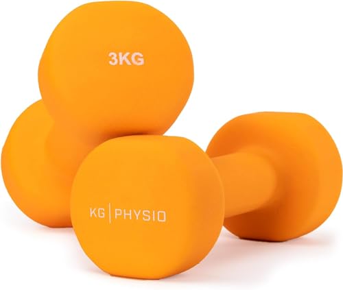 KG Physio Weights Dumbbells Set Women & Men - Neoprene-Coated & Sweat-Resistant Weights Set with Anti-Roll Technology & A3 Exercise Poster Gym Equipment for Home 1-10 kg Dumb Bells Pair
