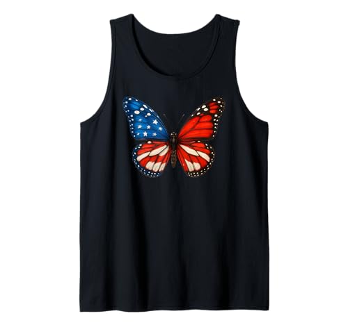 Butterfly USA Flag 4th July Patriotic Independence Day Tank Top