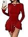 Sukiglam Damen Kleider Sexy Minikleid Langarm Rüschenkleid mit Bootsausschnitt Bodycon Kleid Kurz Figurbetont Partykleid Cocktailkleid Abendkleider Freizeitkleid Elegant A-Linie Kleider Herbst/Winter