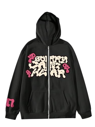 SOLY HUX Men's Y2k Hoodies Zip Up Graphic Long Sleeve Hooded Sweatshirt Jacket Hip Hop Outfit Streetwear