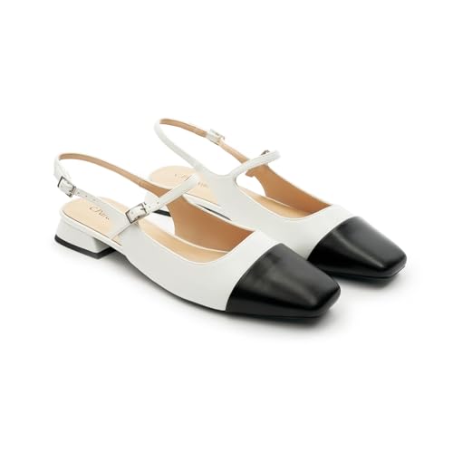 Image of C.Paravano Women's Square Toe Slingback Block Heel Sandals