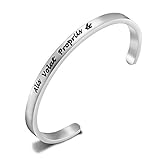 FEELMEM Alis Volat Propriis Cuff Bracelet She Flies With Her Own Wings Latin Quote Jewelry Graduation Gift (silver)