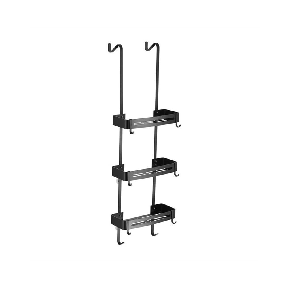 KOMFGT Shelves Hanging Shower Caddy Over The Door 3-Tier Shower Orga with 8 Hooks No-Drilling Aluminum Bathroom Shower