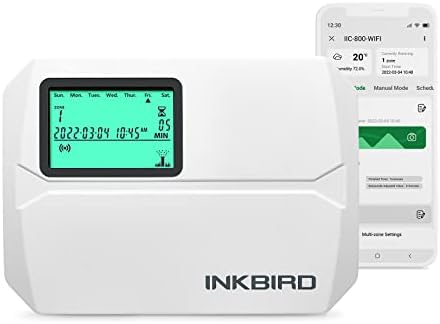 Inkbird IIC-800-WIFI Smart Sprinkler Controller, 8 Zones Outdoor Irrigation System Controller, Garden Sprinkler Timer, Lawn Water Controller with Weatherproof Cover