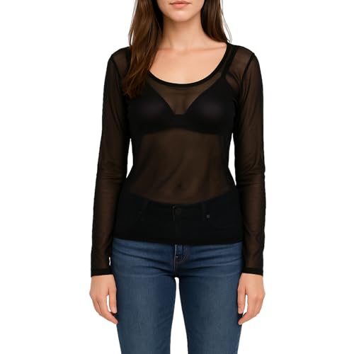 YBEATY Mesh Tops durchsichtige Clubwear Shirtsstilvolle sensationelle langärmlige figurbetonte transparente Bluse für modebewusste Damen