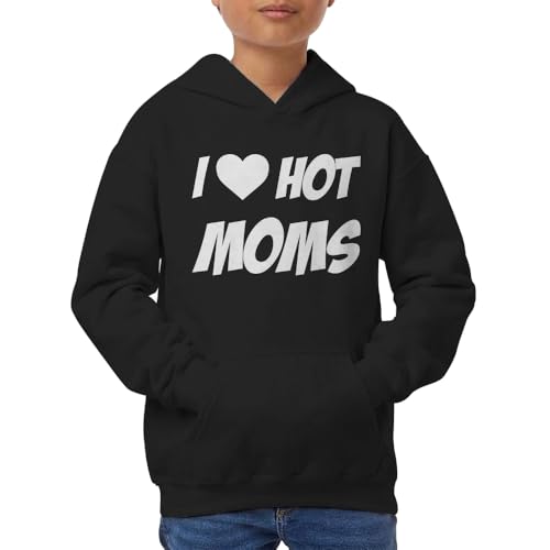 Indica Plateau I Love Hot Moms Black XL Youth Unisex Hoodie