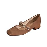 Omeslike Ballerines pour Femmes – Chaussures Mary Jane Marron Vintage avec Talon Bas de 3 cm – Parfait pour Le Mariage, la fête, Les Voyages, la Marche et la Conduite,Marron,34 EU