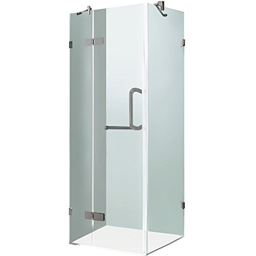 VIGO Monteray 34 in. L x 34 in. W x 73 in. H Frameless Hinged Square Shower Enclosure in Brushed Nickel with Clear Glass-VG6011BNCL363